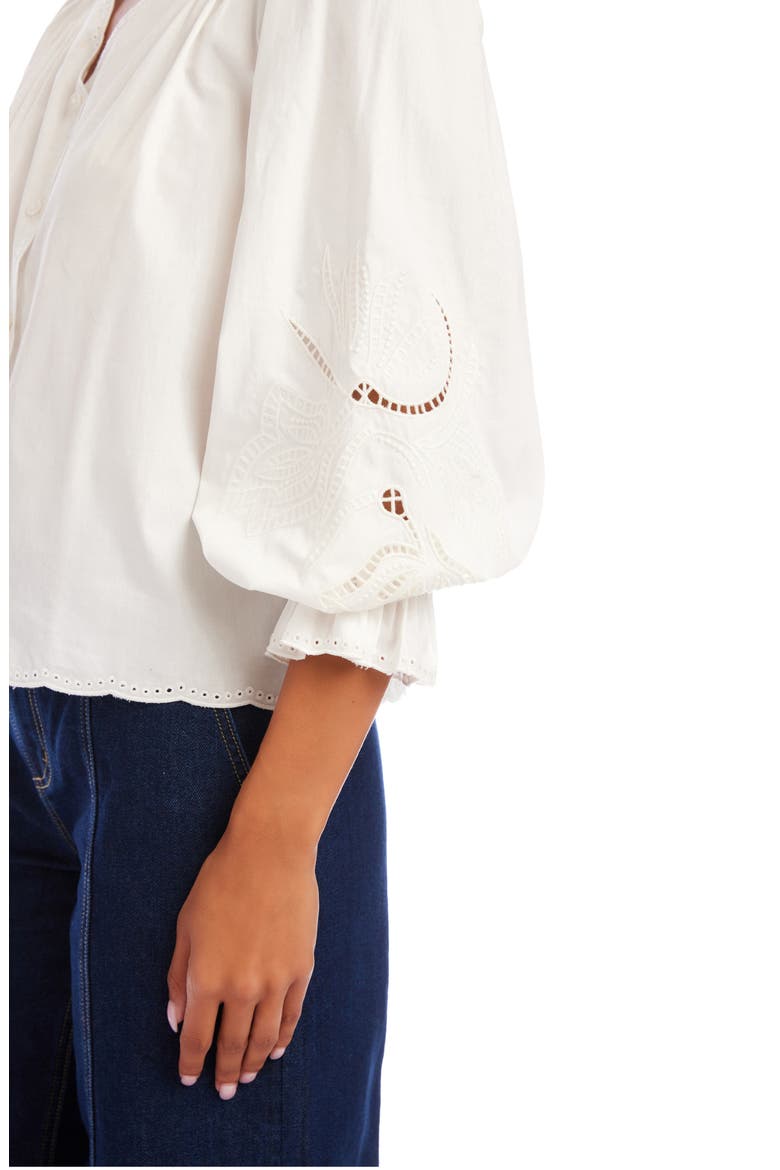 Eyelet Embroidery Button-Up Shirt, Alternate, color, WHITE