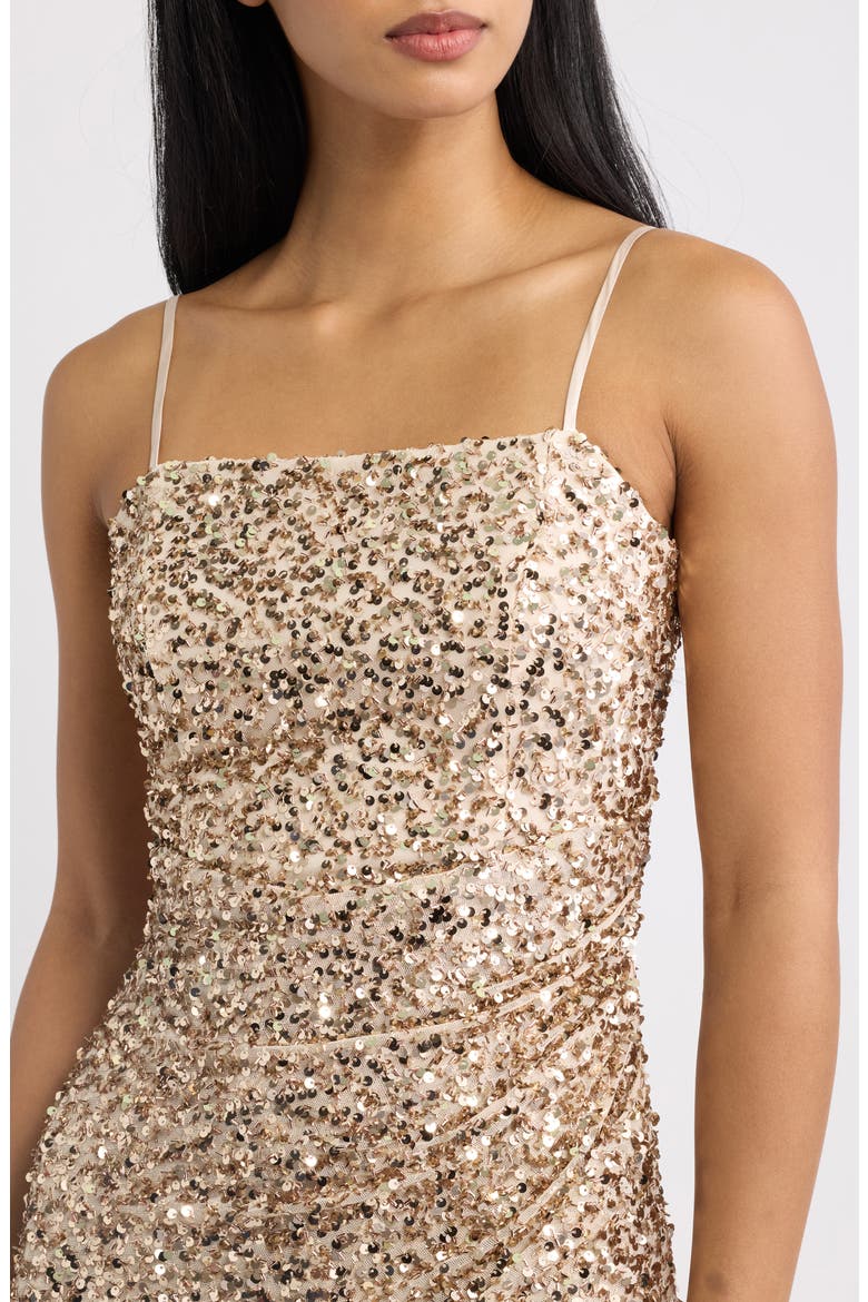 Sequin Lace-Up Back Tulip Minidress, Alternate, color, CHAMPAGNE