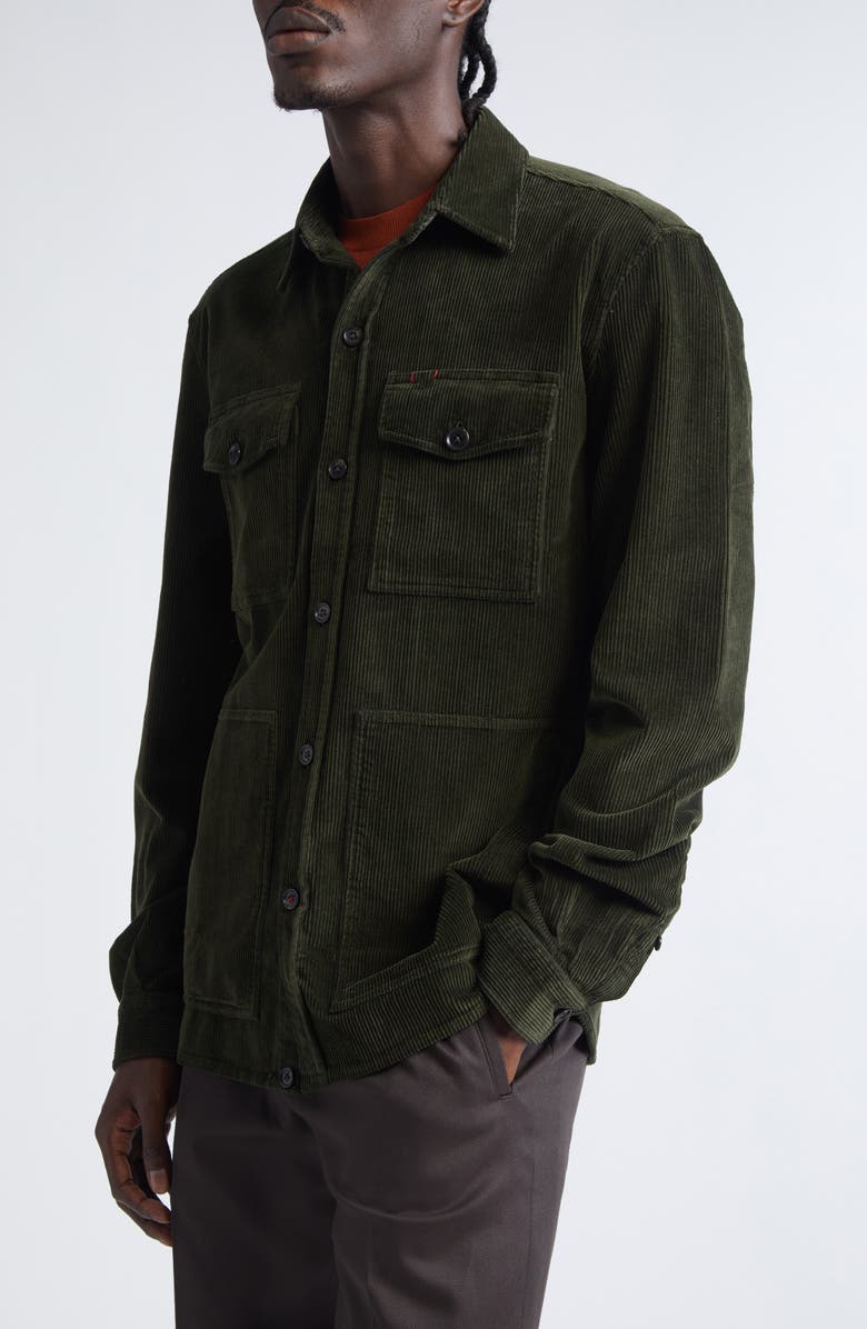 ISAIA Stretch Cotton Corduroy Overshirt, Alternate, color, Green