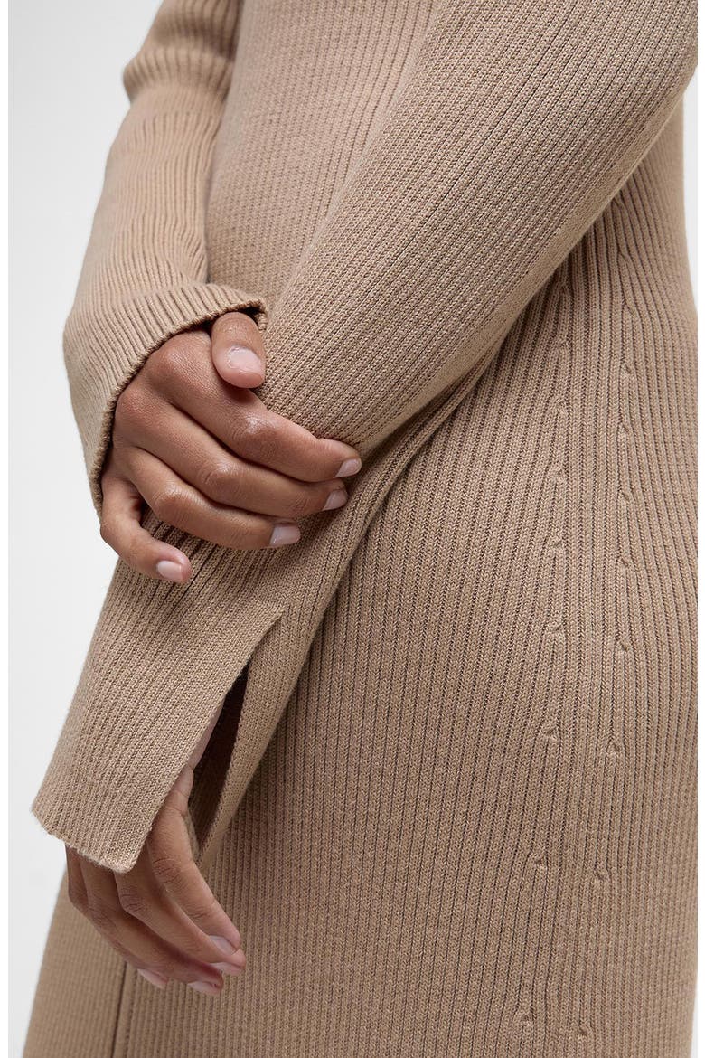Anastasia Directional Rib Long Sleeve Cotton Sweater Dress, Alternate, color, PALE CAMEL