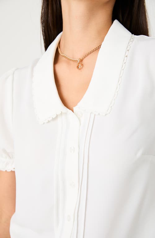 French Connection Lace Trim Short Sleeve Button-up Shirt