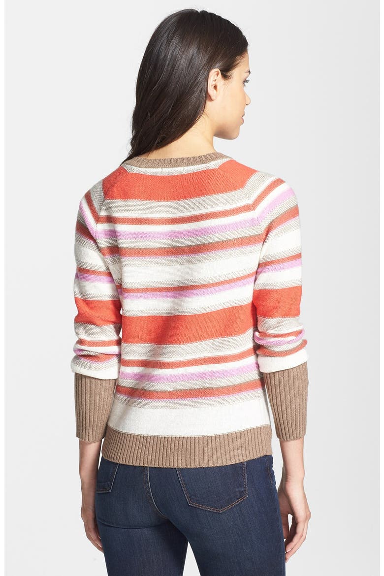 Open Crewneck Sweater, Alternate, color, RED PAPRIKA STRIPE