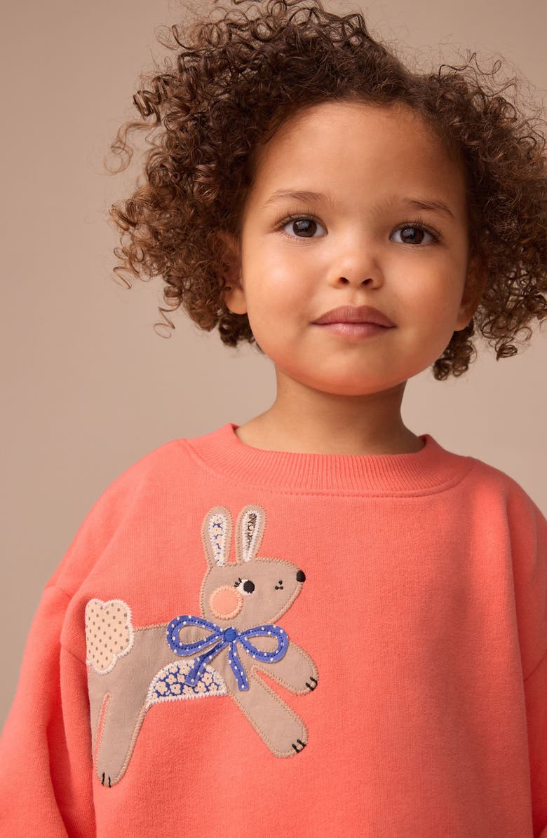 NEXT Kids' Character Appliqué Long Sleeve Cotton Blend Sweatshirt Dress, Alternate, color, Multi