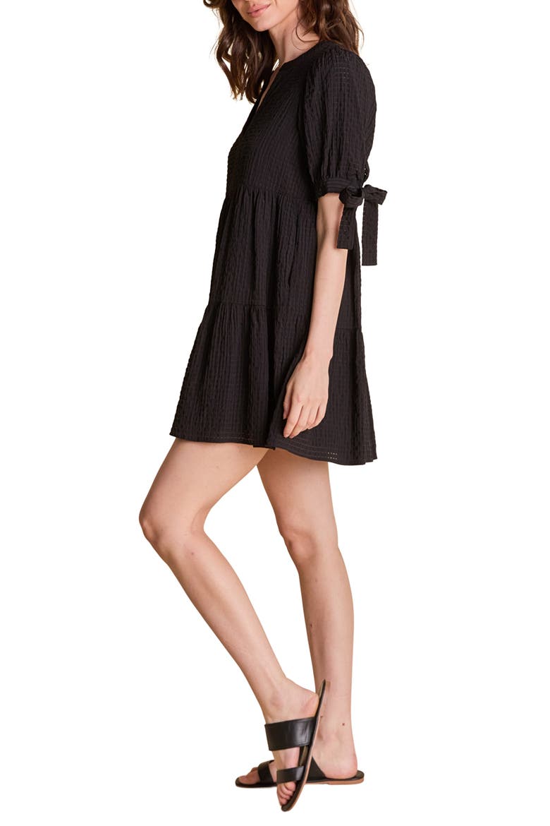 Texture Puff Sleeve Dress, Alternate, color, BLACK