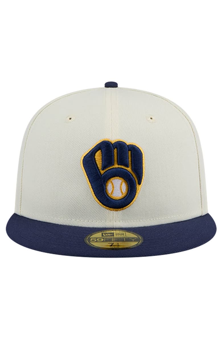 New Era Men's New Era Cream Milwaukee Brewers Evergreen Chrome 59FIFTY Fitted Hat, Alternate, color,