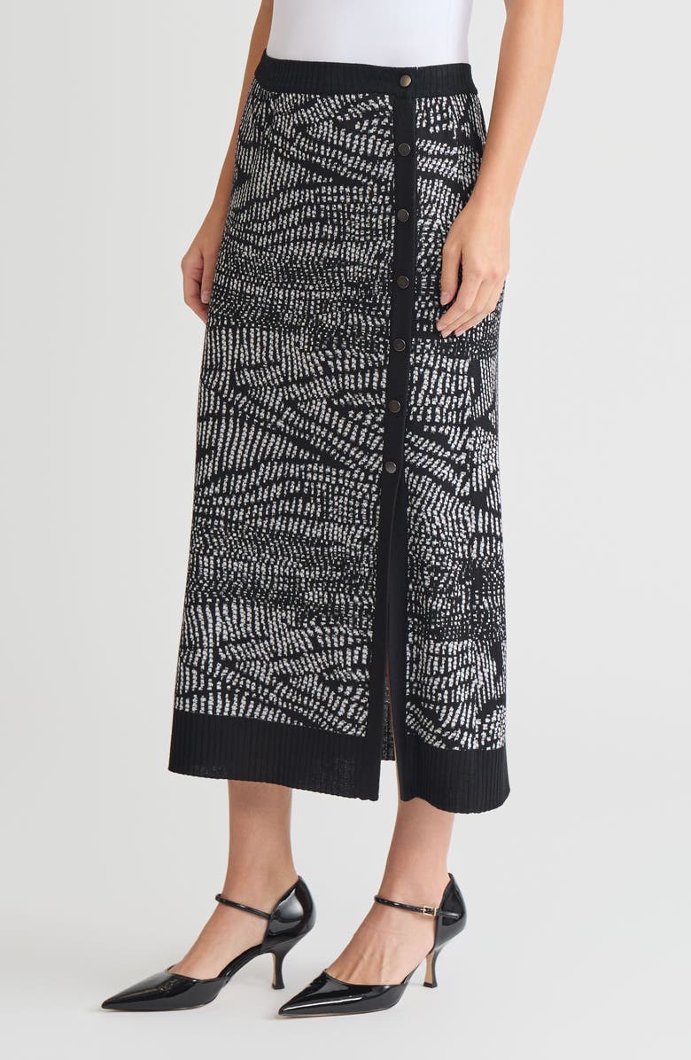 Misook Abstract Animal Print Soft Knit Straight Skirt, Alternate, color, Black/White