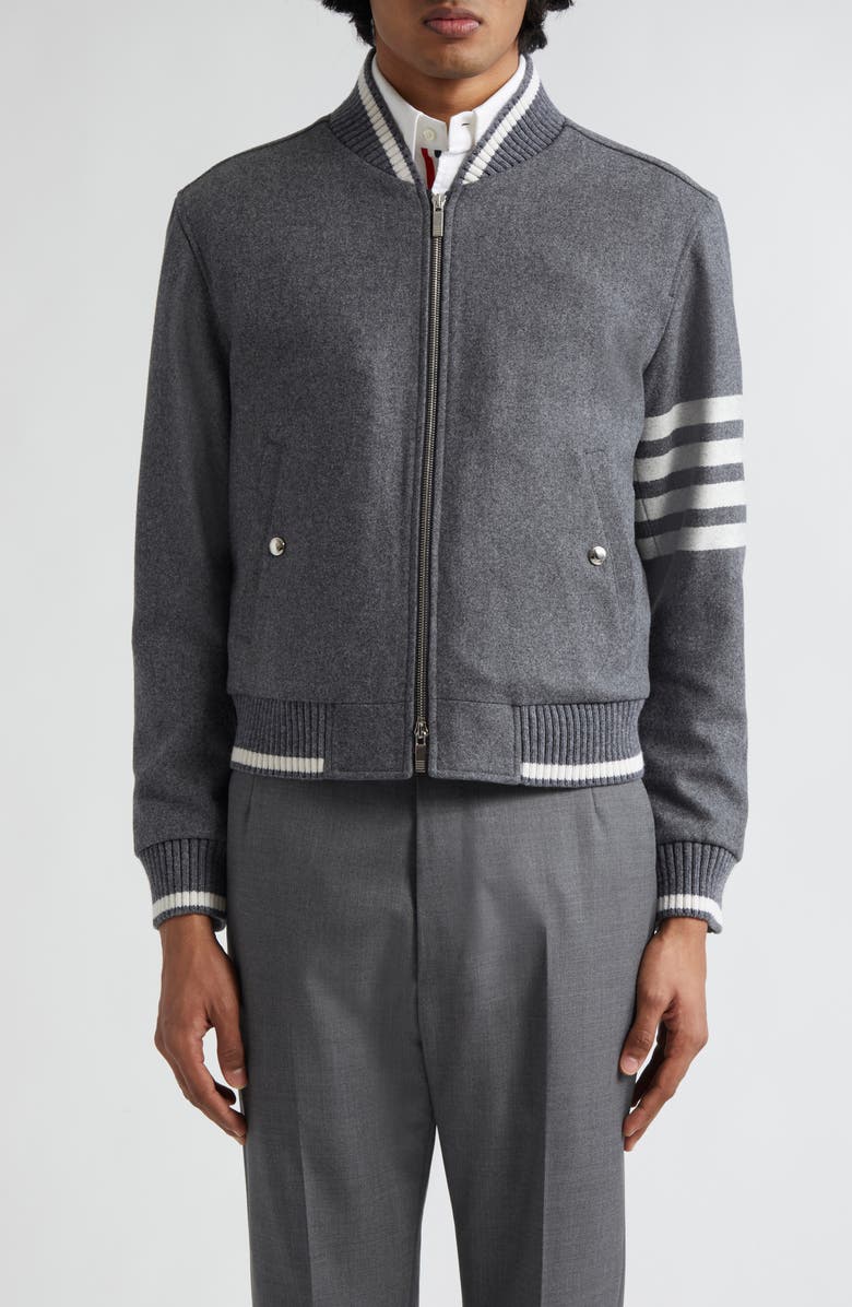 Thom Browne Wool & Cashmere Bomber Jacket, Main, color, Medium Grey