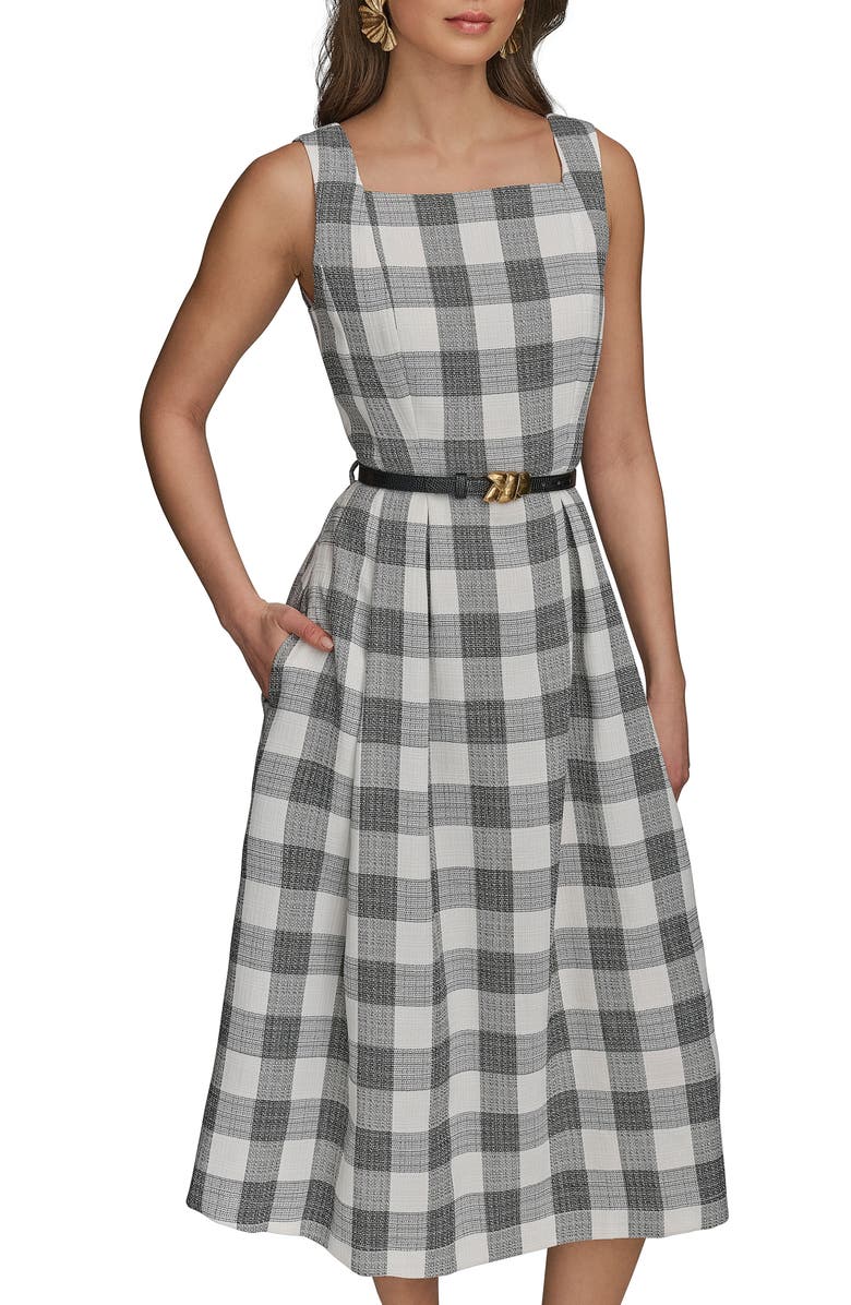 Donna Karan New York Check Sleeveless Midi Dress, Alternate, color, Black Cream