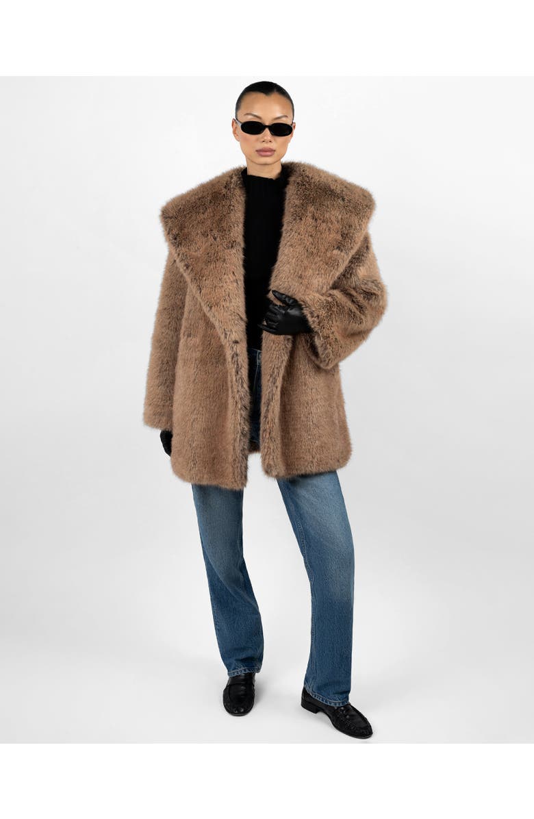 WeWoreWhat Shawl Collar Faux Fur Jacket, Alternate, color, Brown Multi