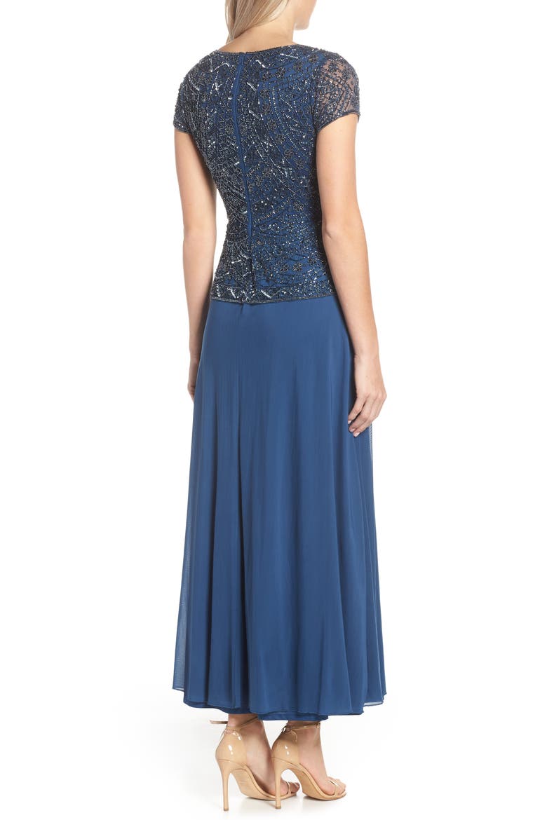 Beaded V-Neck Mock Two-Piece Gown, Alternate, color, PETROL
