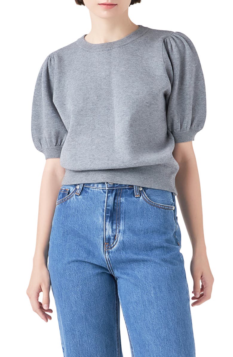 English Factory Puff Sleeve Sweater, Main, color, Heather Grey