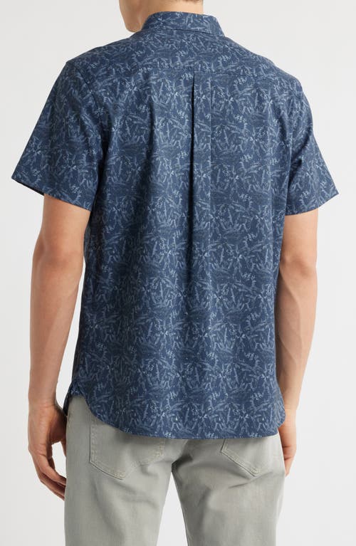 Nordstrom Leaf Print Short Sleeve Stretch Button-up Shirt In Navy Botanical Shadow