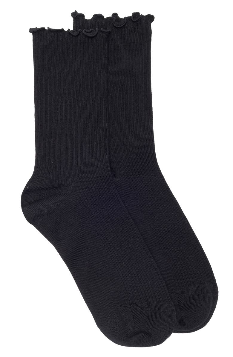 Nordstrom Lettuce Edge Quarter Crew Socks, Main, color, Black