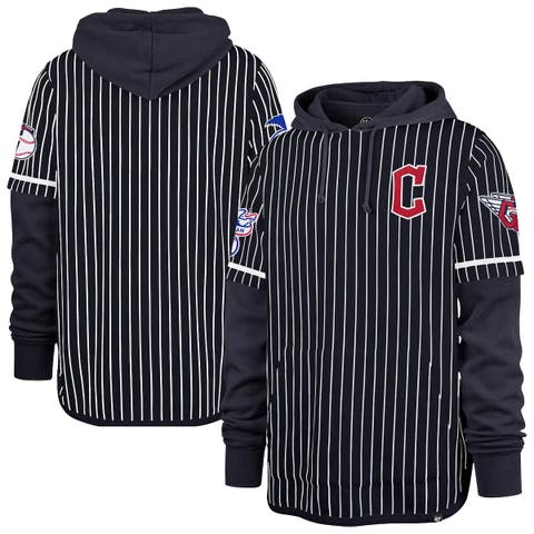 Men's '47  Navy Cleveland Guardians Pinstripe Double Header Pullover Hoodie