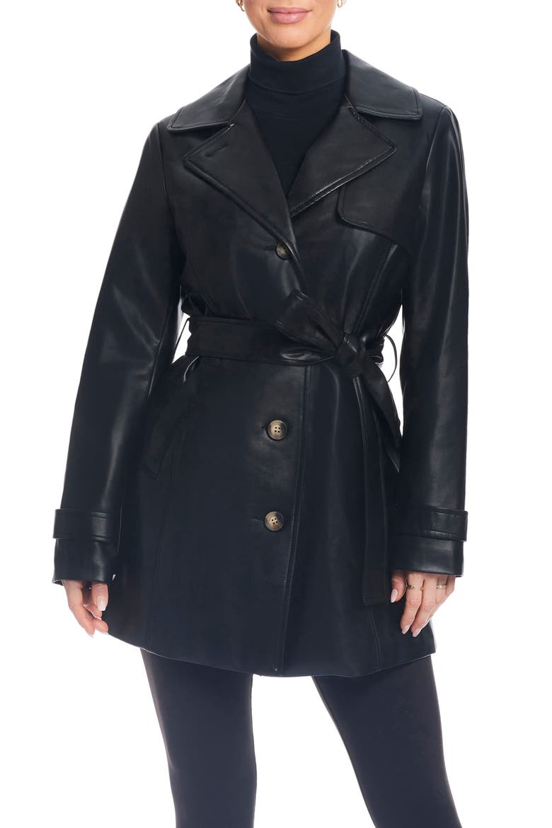 Faux Leather Trench Coat, Main, color, BLACK