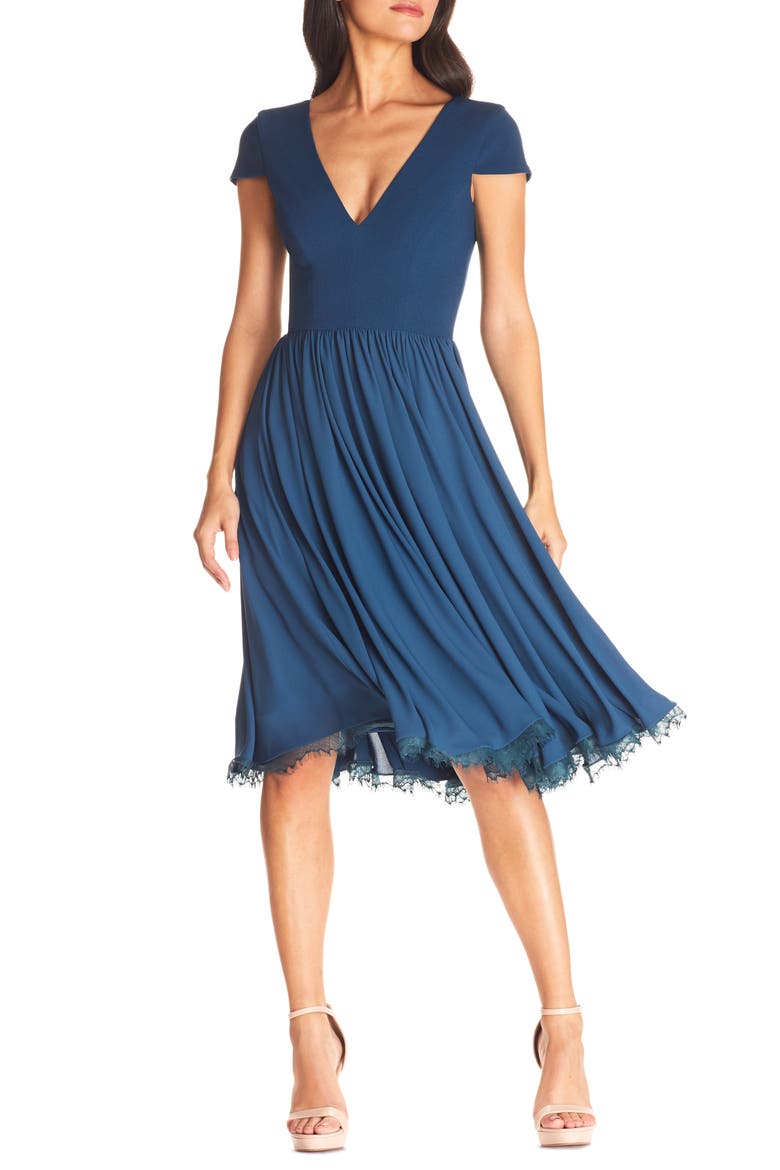 Corey Chiffon Fit & Flare Cocktail Dress, Main, color, PEACOCK BLUE