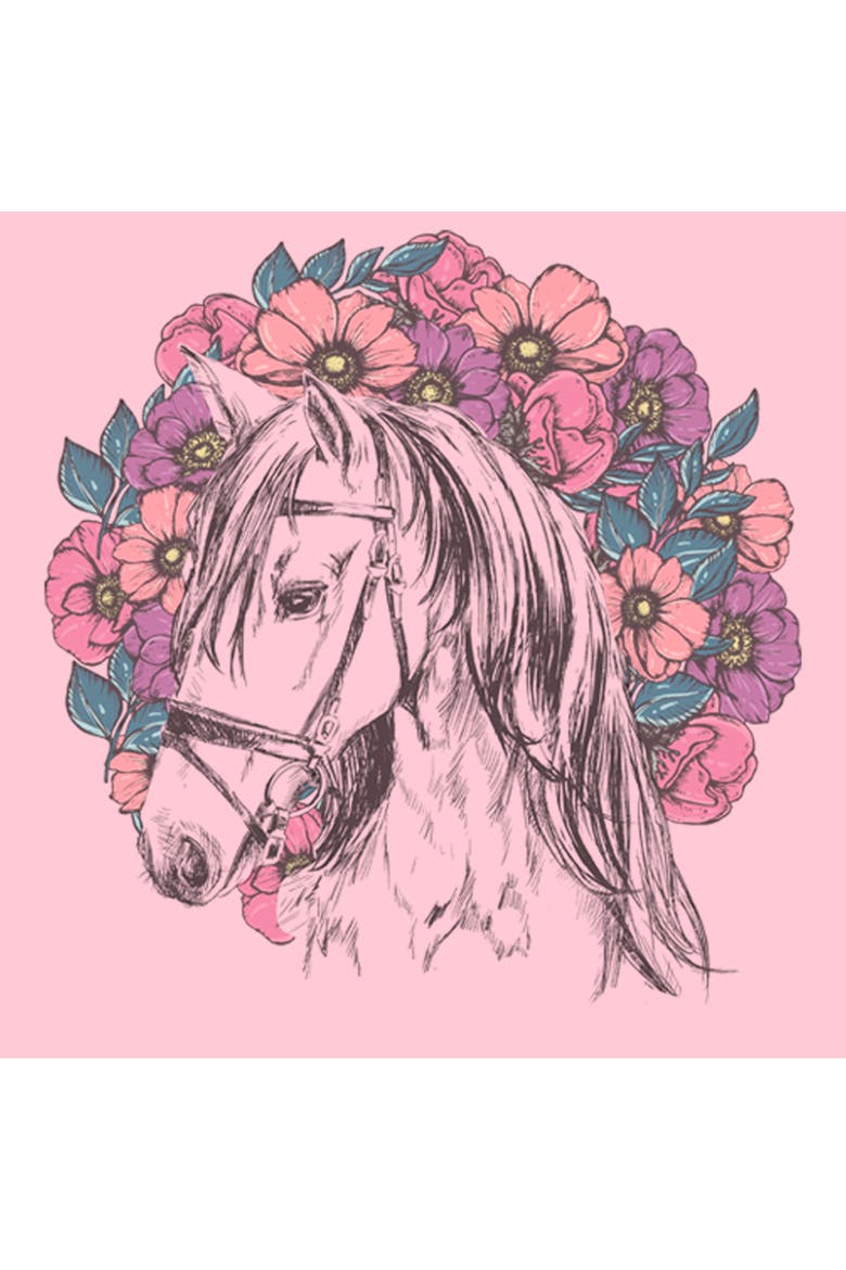 Girl's Lost Gods Floral Horse Love At First Ride Graphic Tee, Alternate, color, Light Pink - Crown