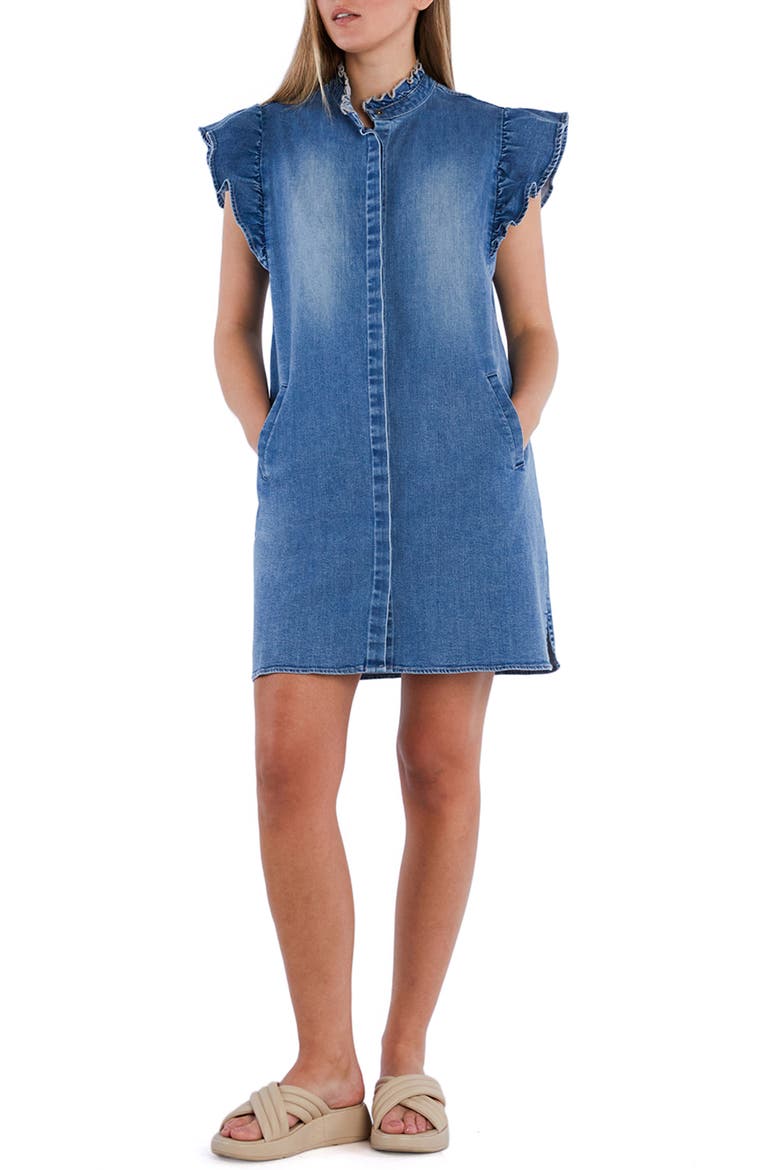 Ruffle Denim Dress, Alternate, color, VINTAGE DENIM