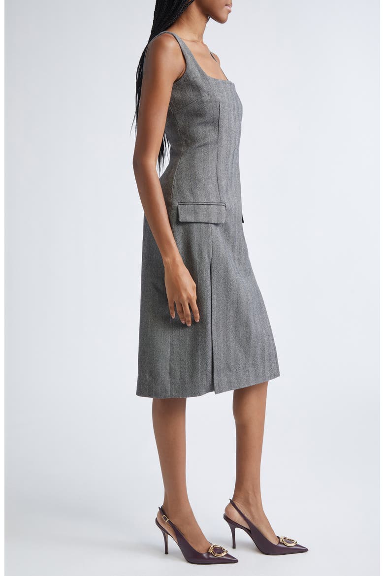 Sleeveless Herringbone Virgin Wool Blend Dress, Alternate, color, NERO/ WHITE SAND