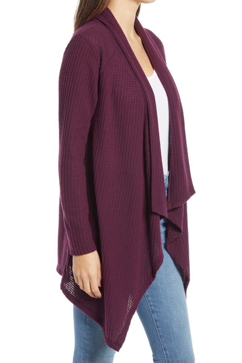 Waffle Knit Drape Front Cardigan, Alternate, color, BERRY