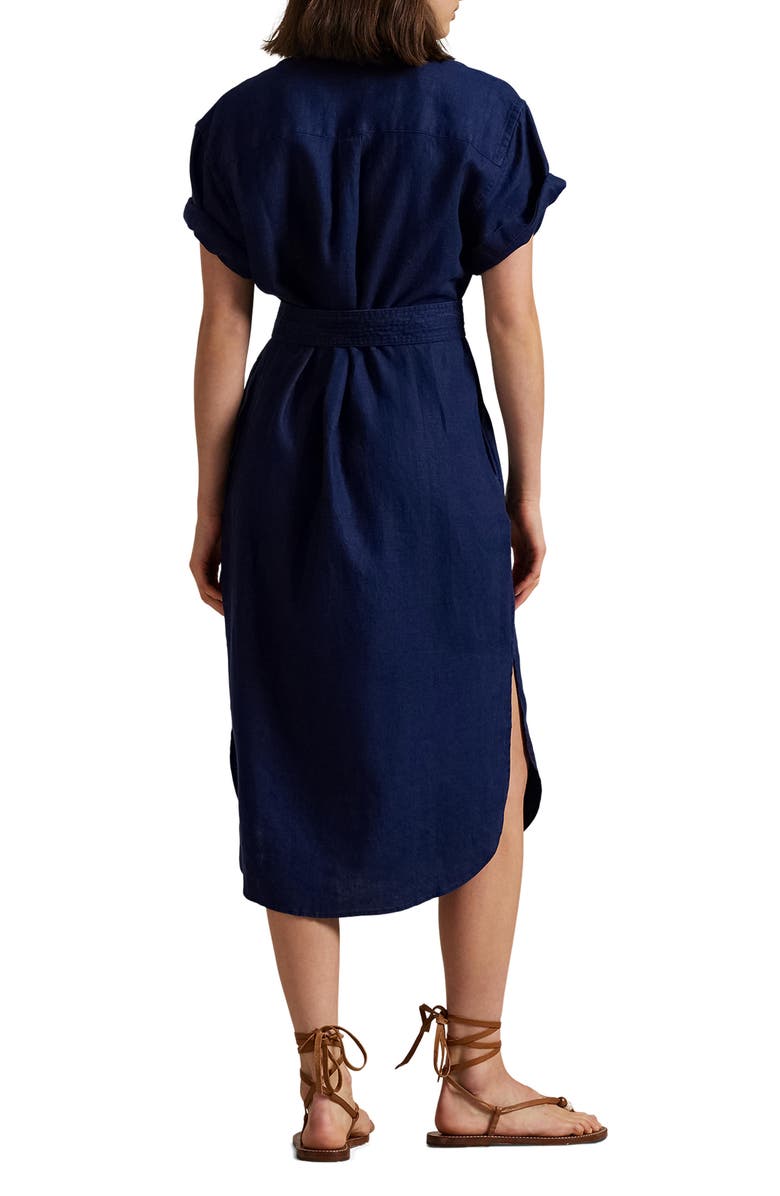 Polo Ralph Lauren Short Sleeve Belted Linen Shirtdress, Alternate, color, 