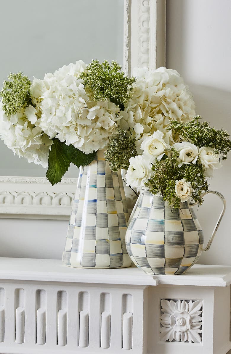 MACKENZIE CHILDS Sterling Check Enameled Steel 3-Quart Pitcher, Alternate, color, Grey/ White