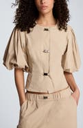 Kenneth Cole Buckle Front Bubble Sleeve Top