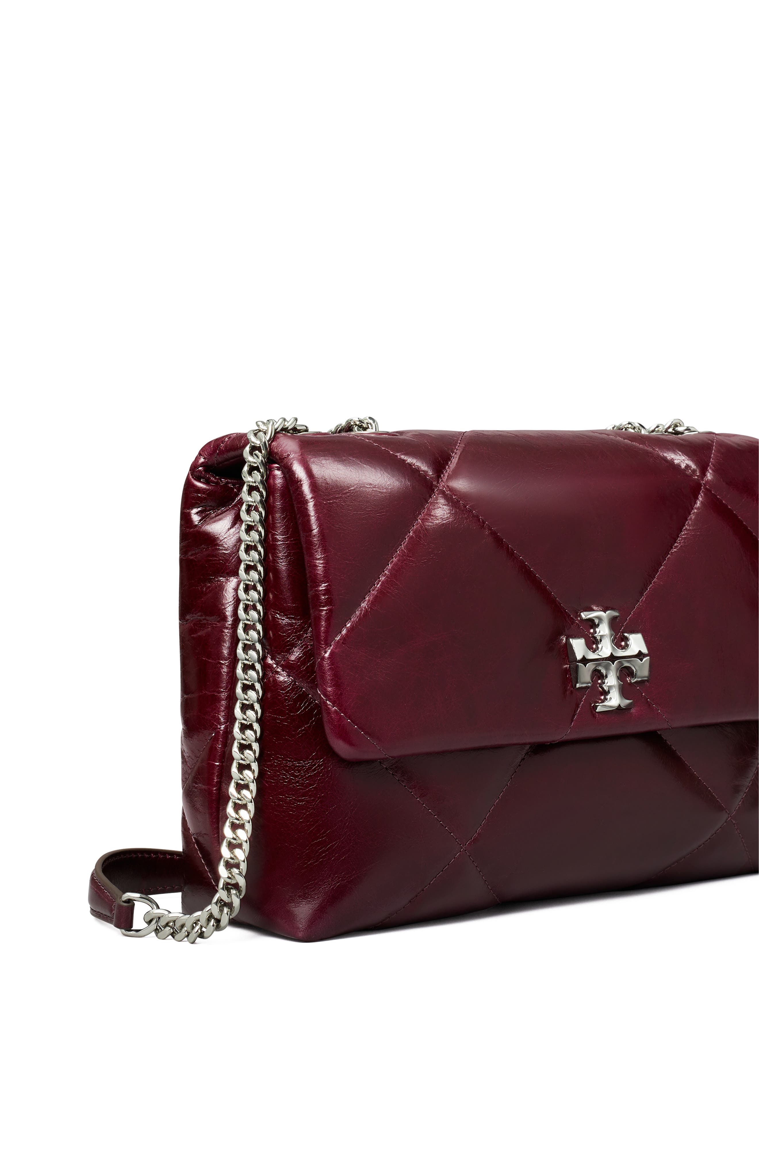 Tory Burch Kira Diamond Quilted Distressed Leather Convertible Crossbody Bag, Alternate, color, Dark Carmine