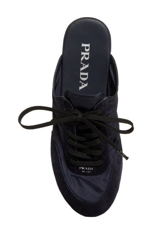 Prada Nylon And Suede Open-back Sneakers In Blue