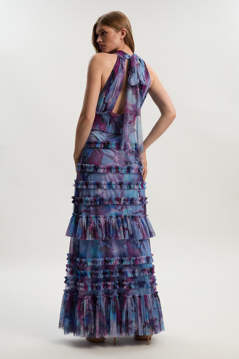 Tulle Layered Halter Neck Maxi Dress, Alternate, color, Floral