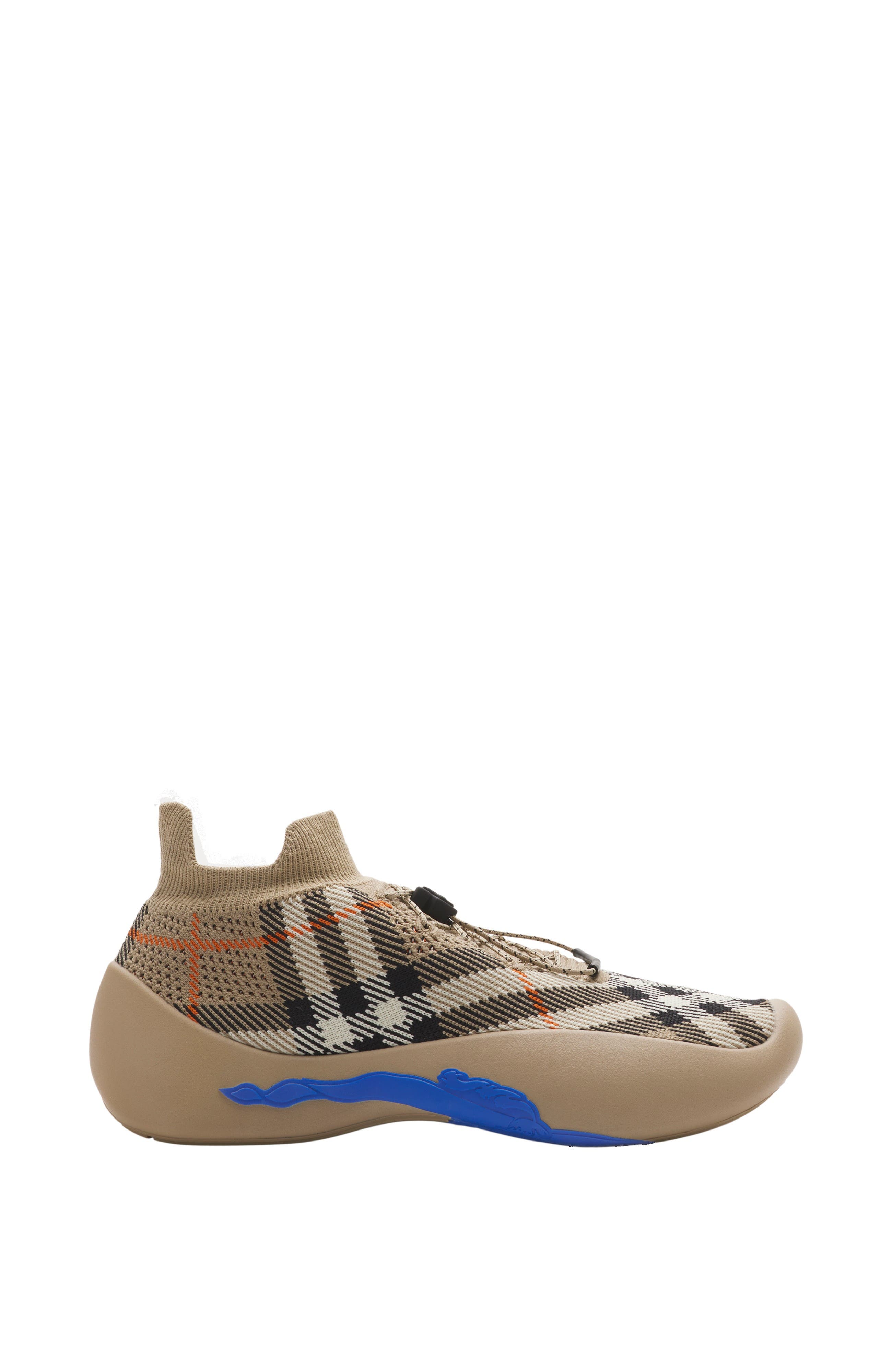 Burberry Check Knit Neptune Sneakers, Main, color, Sand Beige