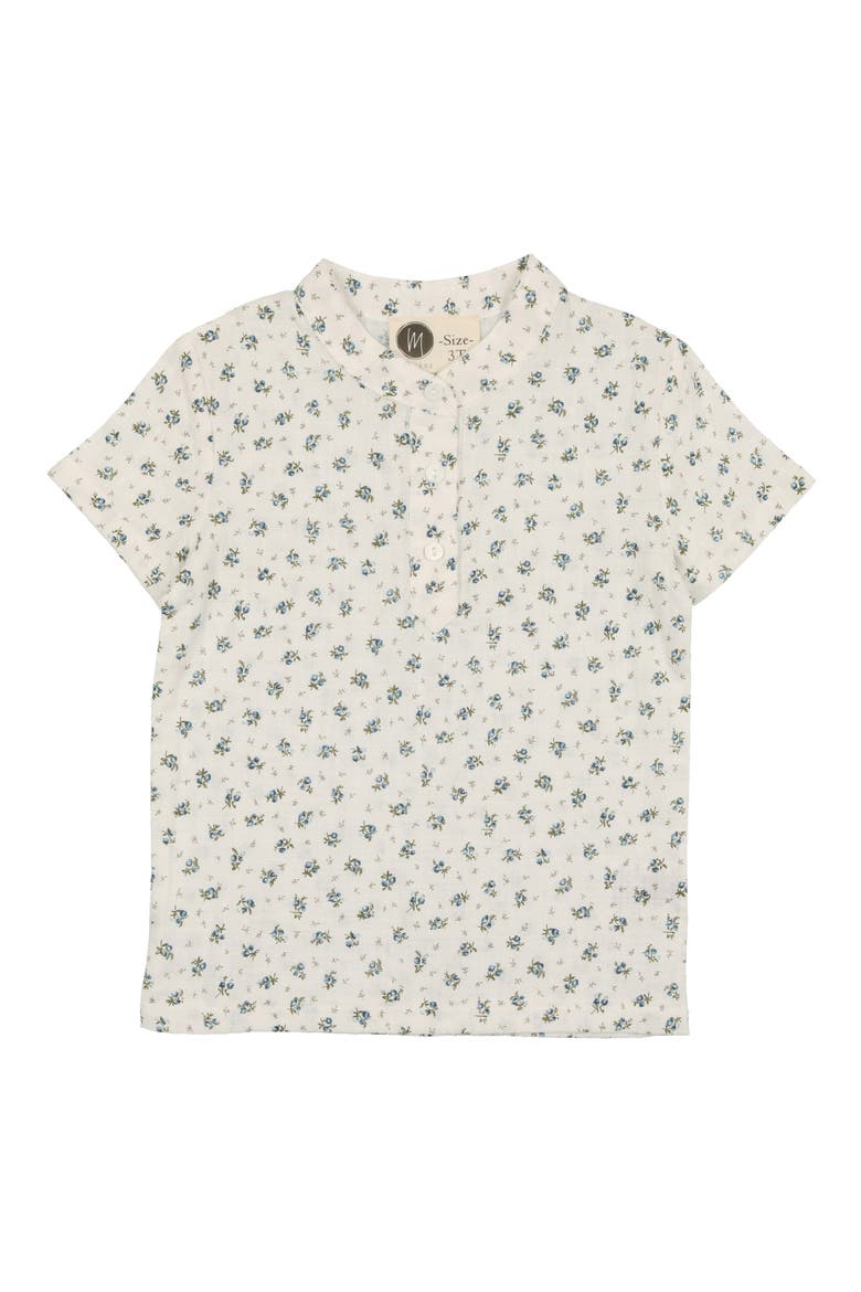Kids' Rose Bud Print Cotton Blend Henley, Main, color, BLUE