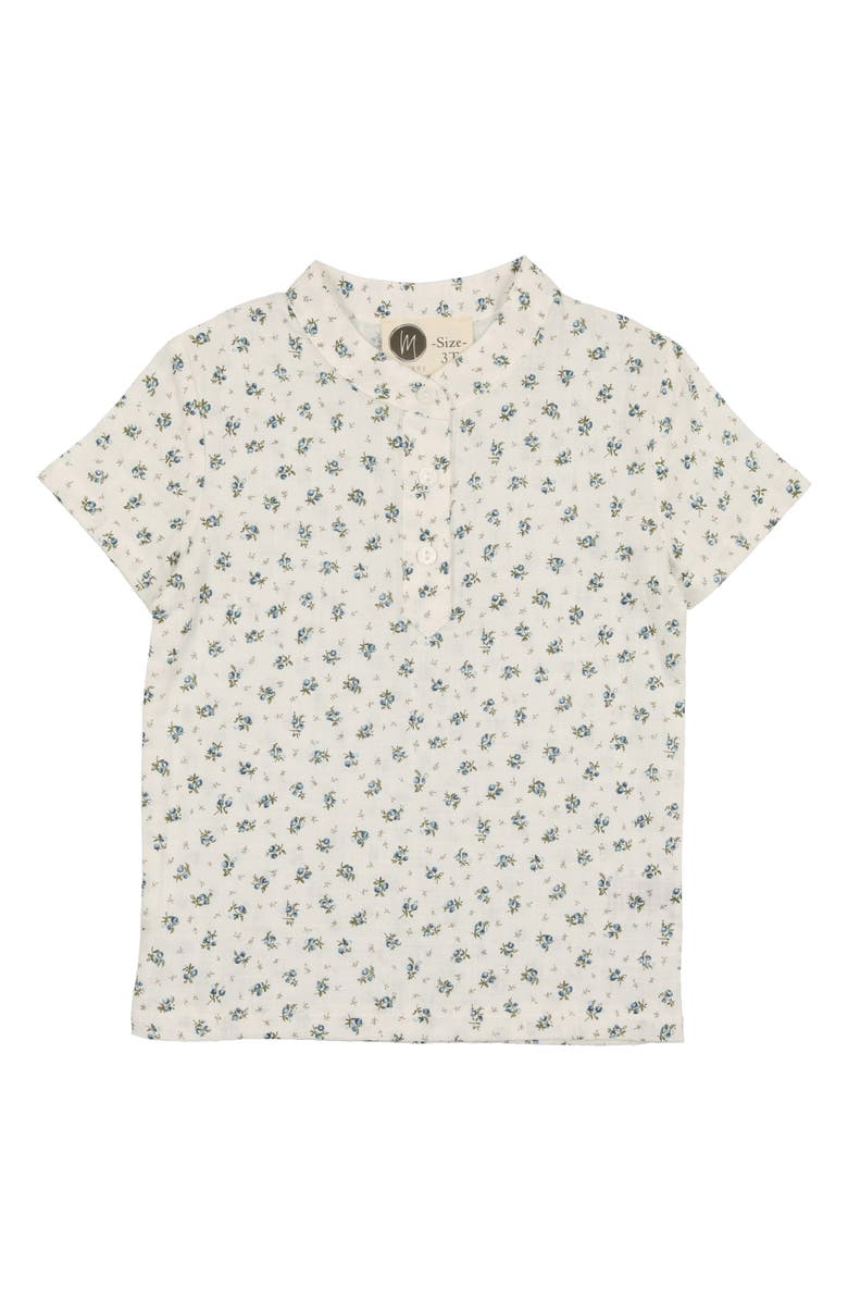Manière Kids' Rose Bud Print Cotton Blend Henley, Main, color, Blue
