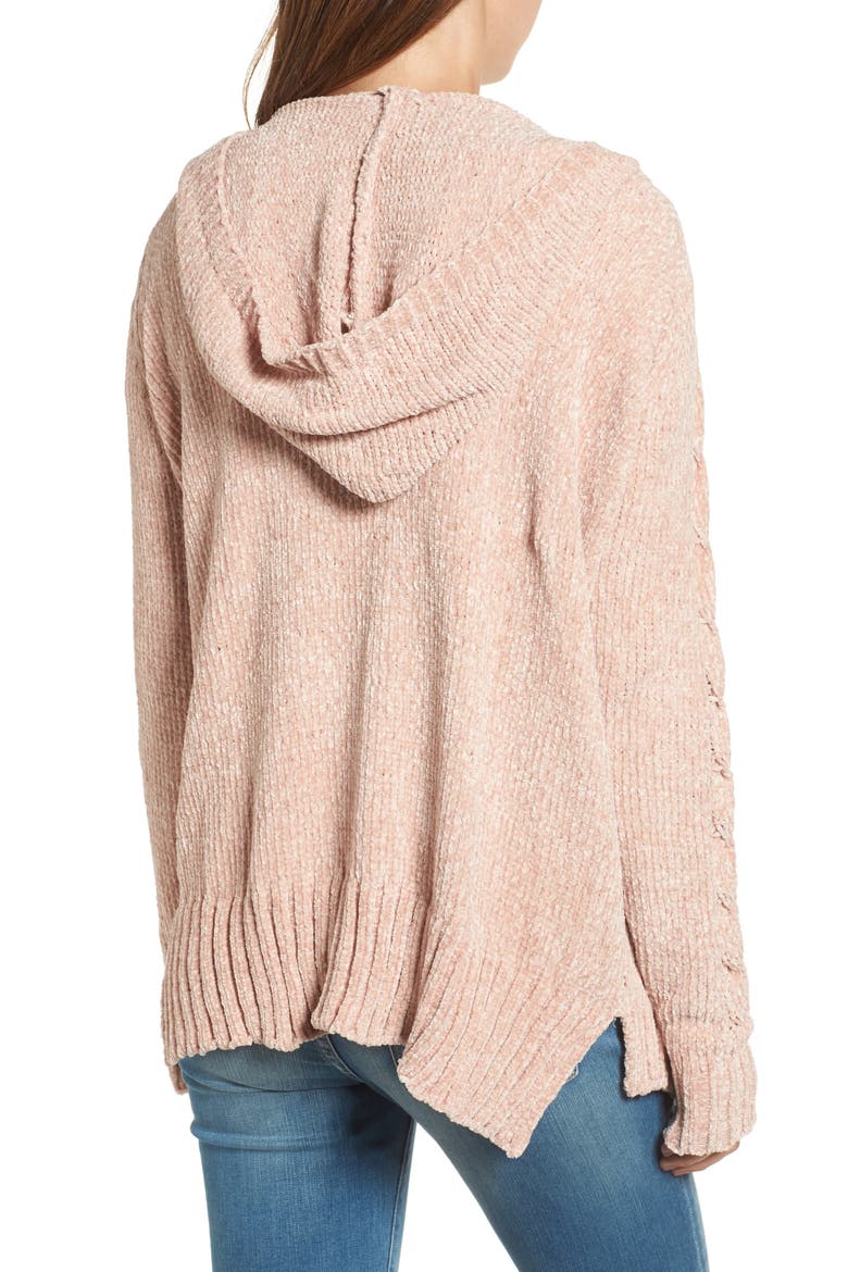Chenille Hooded Cardigan, Alternate, color, BLUSH