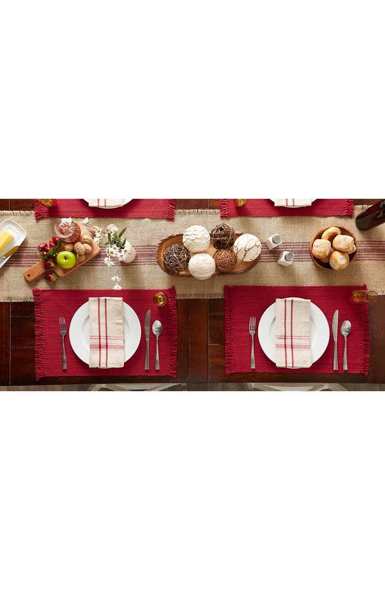 Design Imports Variegated Fringe Set of 4 Placemats, Alternate, color, Red