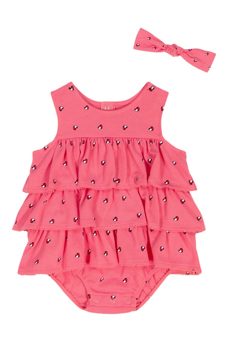 Tommy Heart Logo Bubble Bodysuit & Headband Set, Main, color, PINK MULTI