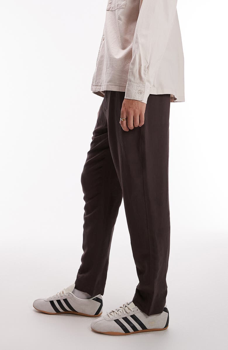 Topman Tapered Linen Blend Pants, Alternate, color, Brown