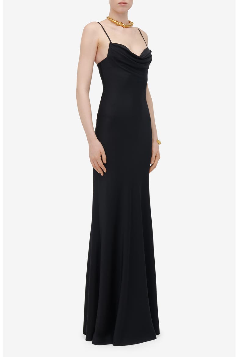 Drape Neck Silk Trumpet Gown, Alternate, color, BLACK