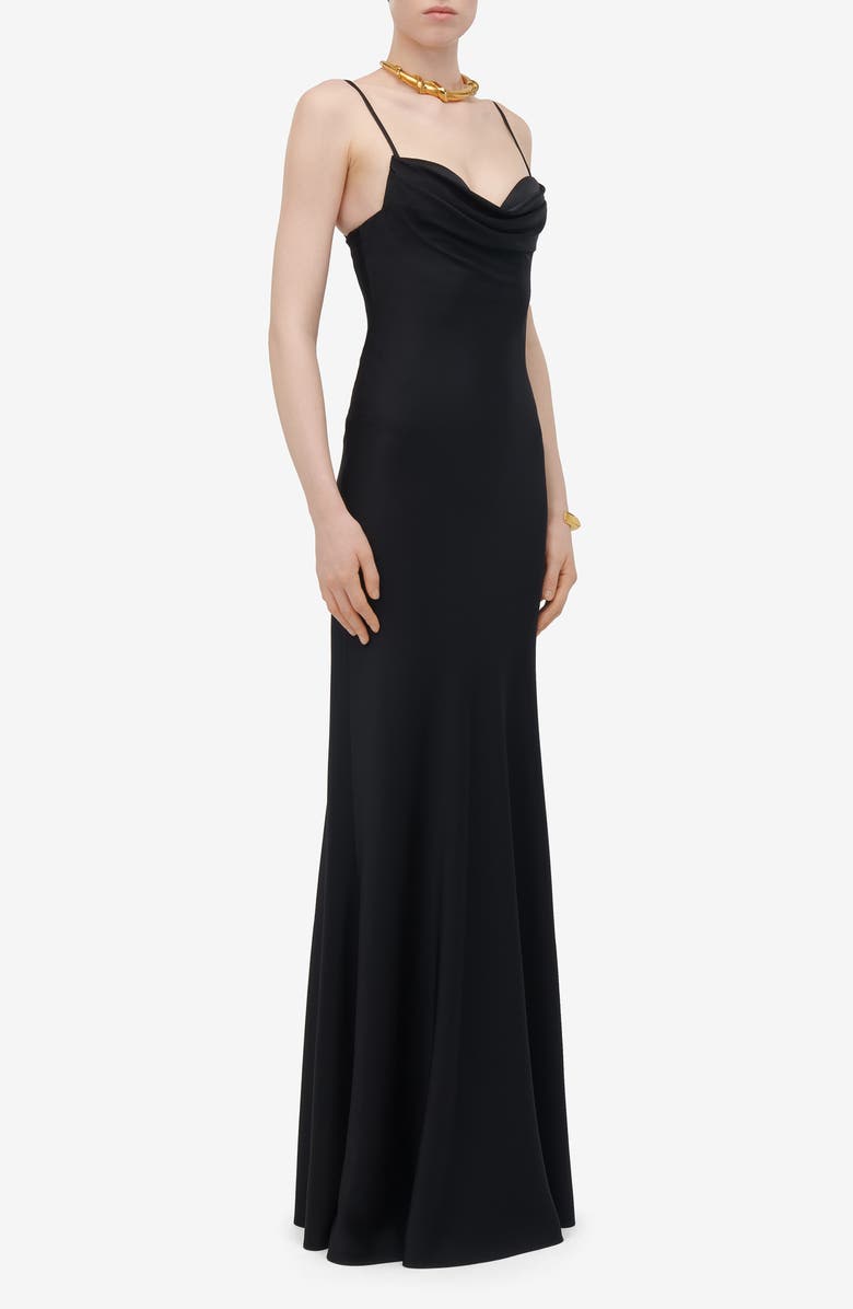 McQueen Drape Neck Silk Trumpet Gown, Alternate, color, 