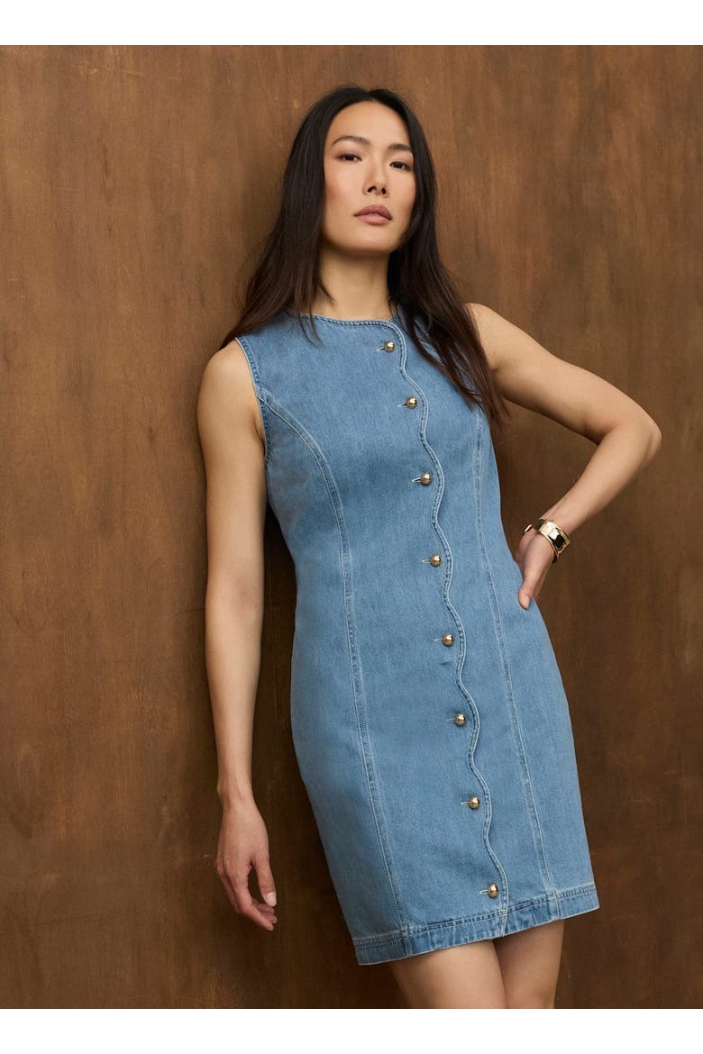 Denim Scallop Mini Shift Dress, Alternate, color, Blue