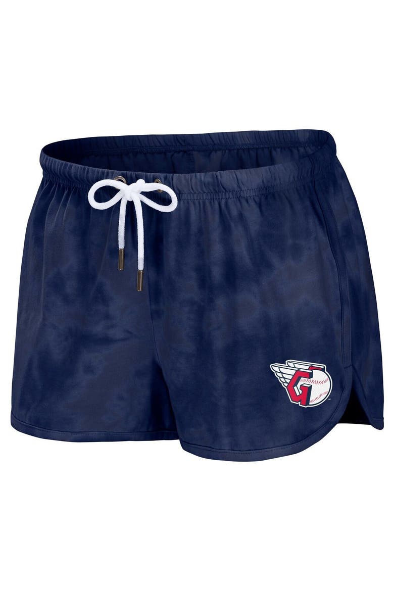 Women's WEAR by Erin Andrews Navy Cleveland Guardians Tie-Dye Cropped Pullover Sweatshirt & Shorts Lounge Set, Alternate, color, Navy