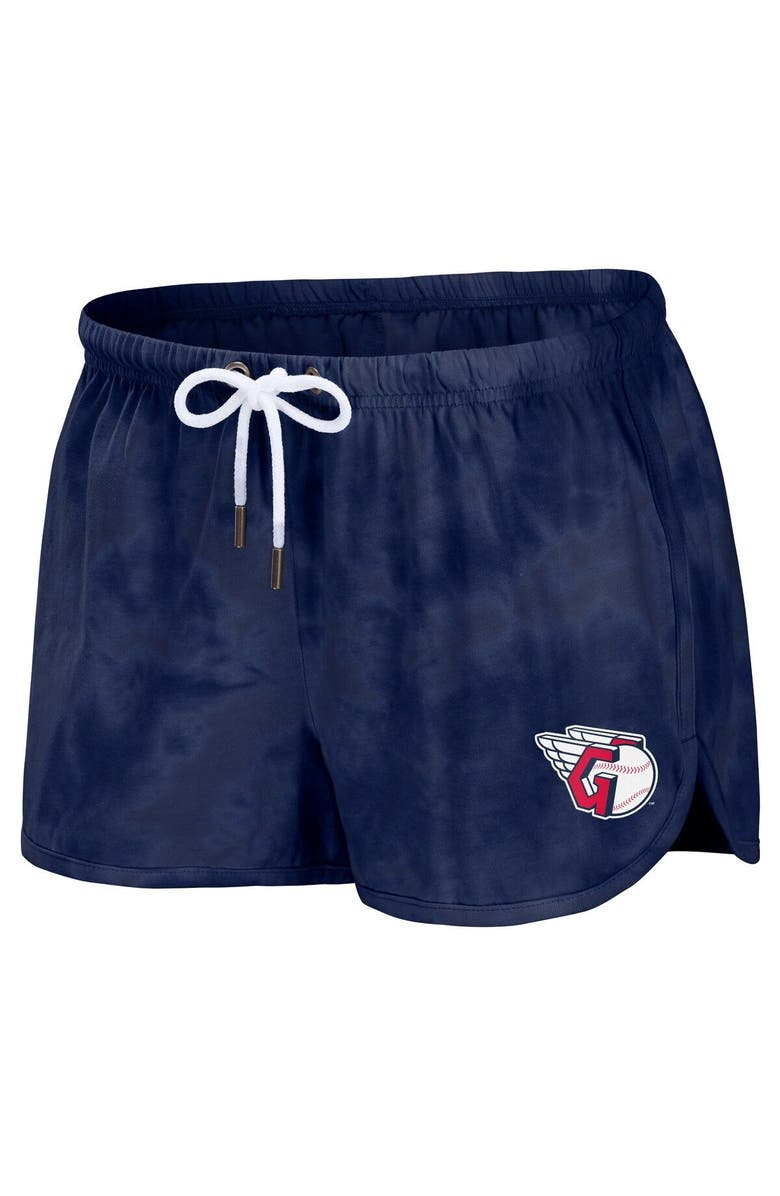 WEAR by Erin Andrews Women's WEAR by Erin Andrews Navy Cleveland Guardians Tie-Dye Cropped Pullover Sweatshirt & Shorts Lounge Set, Alternate, color, Navy