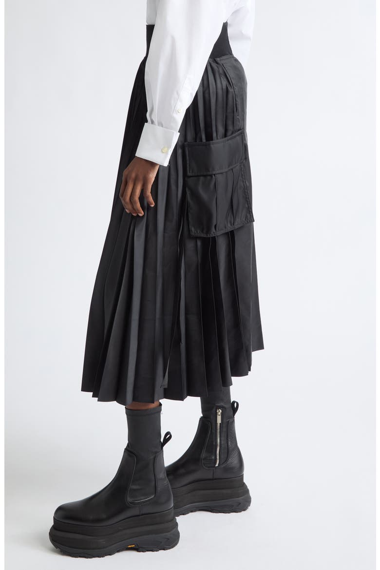 Pleated Cargo Midi Skirt, Alternate, color, BLACK