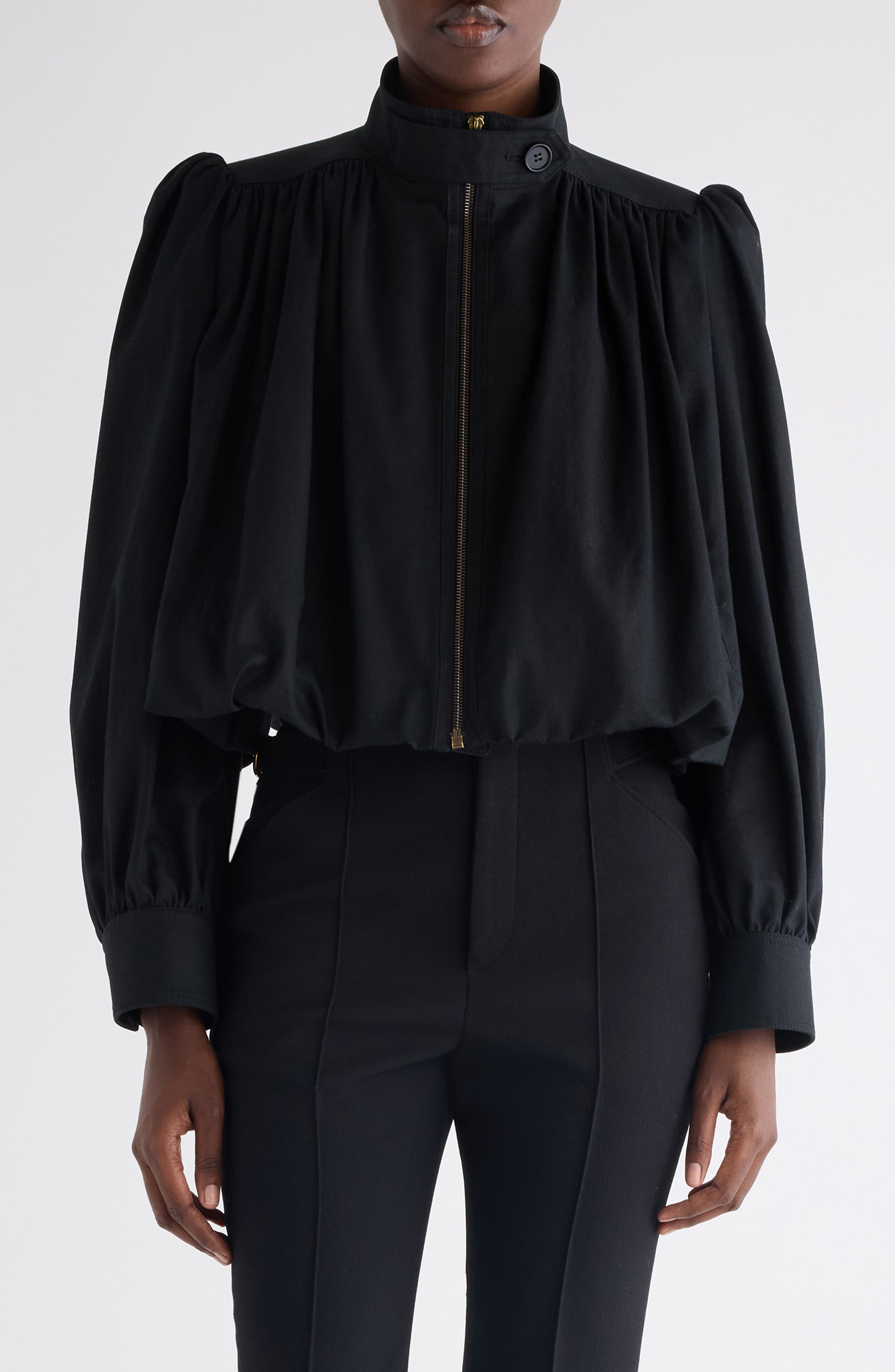 Crop Balloon Hem Cotton Zip Jacket