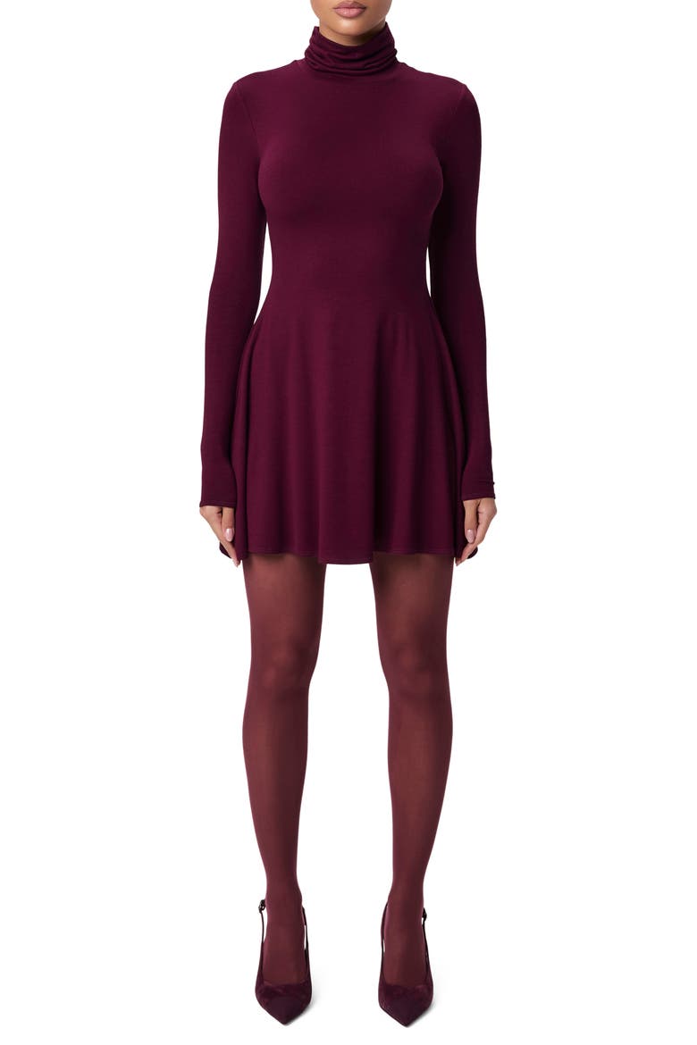 Long Sleeve Turtleneck Minidress, Main, color, DARK PLUM