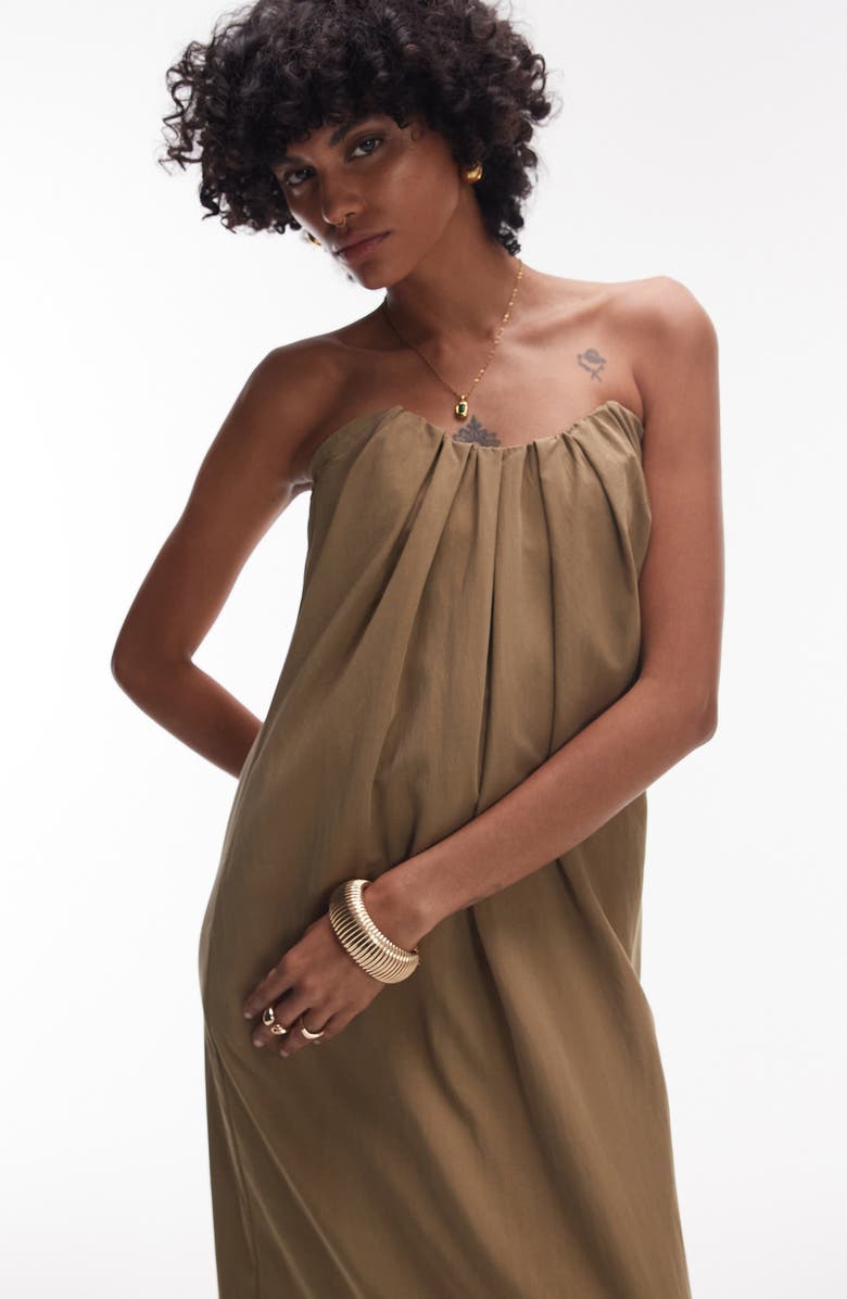 Topshop Strapless Poplin Maxi Dress, Alternate, color, Brown