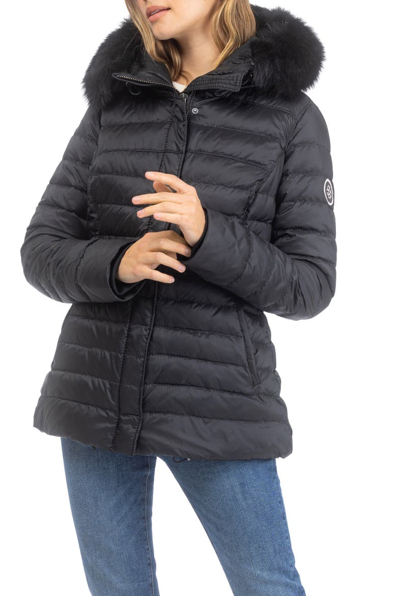 Apres-Ski Horizontal Short Jacket With Detachable Genuine Shearling Hood Trim, Alternate, color, BLACK/BLACK