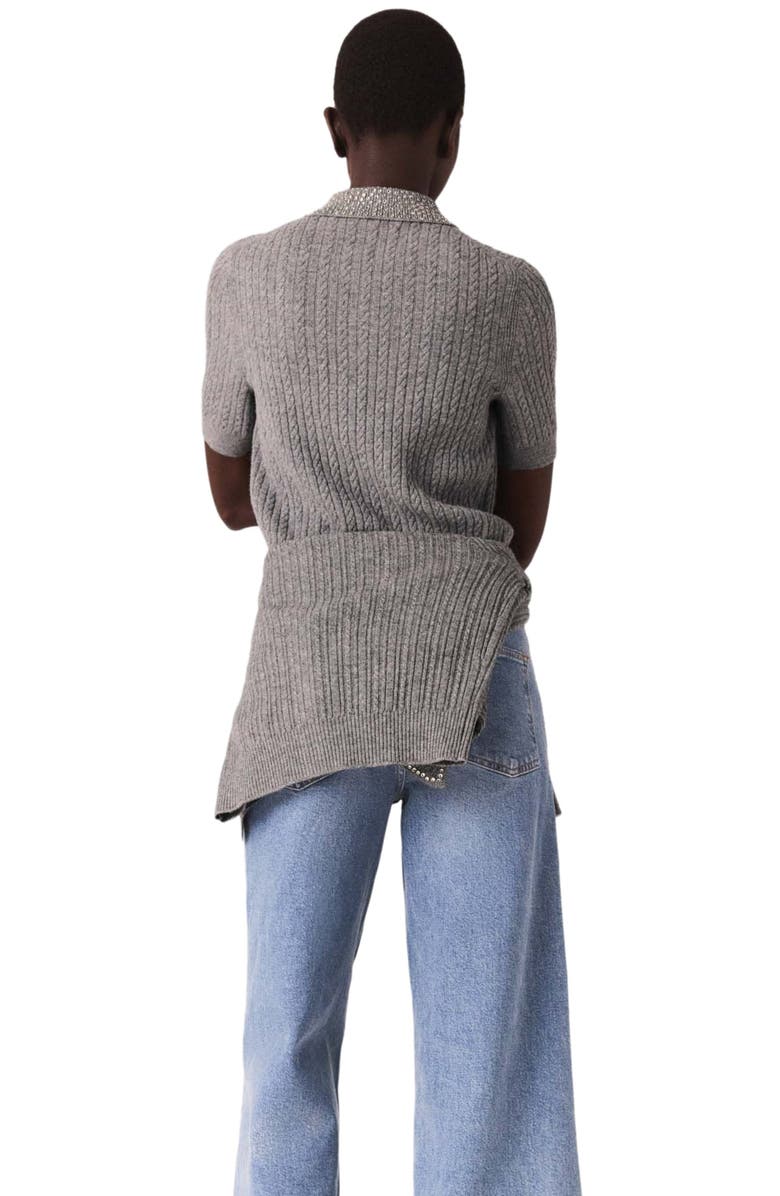 maje Wool polo shirt with rhinestone collar, Alternate, color, Grey