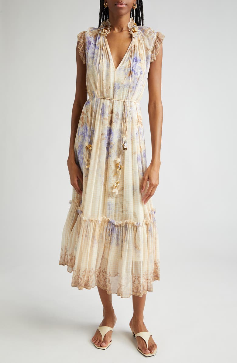 Zimmermann Floral Appliqué Fit & Flare Midi Dress, Alternate, color, 