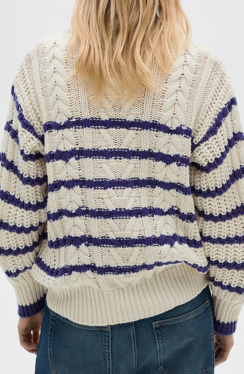 MANGO Stripe Braided Sweater, Alternate, color, 